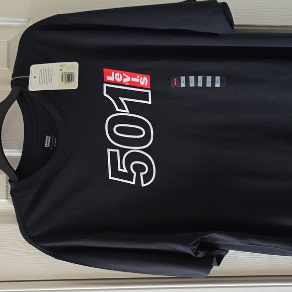 LEVI'S 501 BRAND SIGNATURE MENS BLACK SHORT SLEEVE RELAXED T-SHIRT SIZE LARGE - Picture 2 of 11